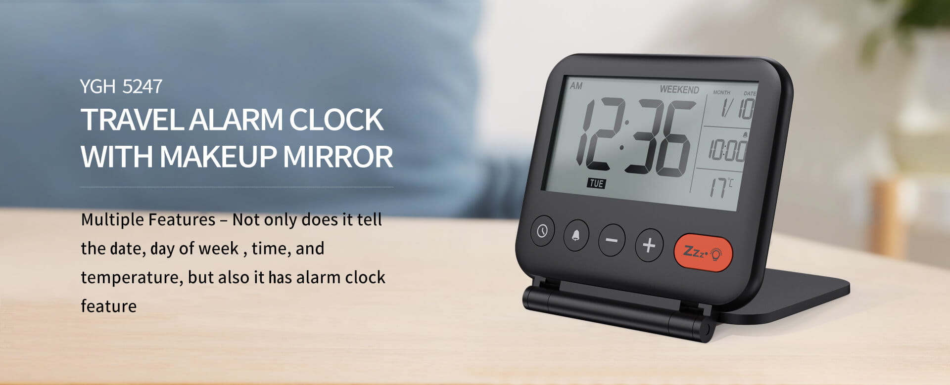 Alarm Clock with Makeup Mirror