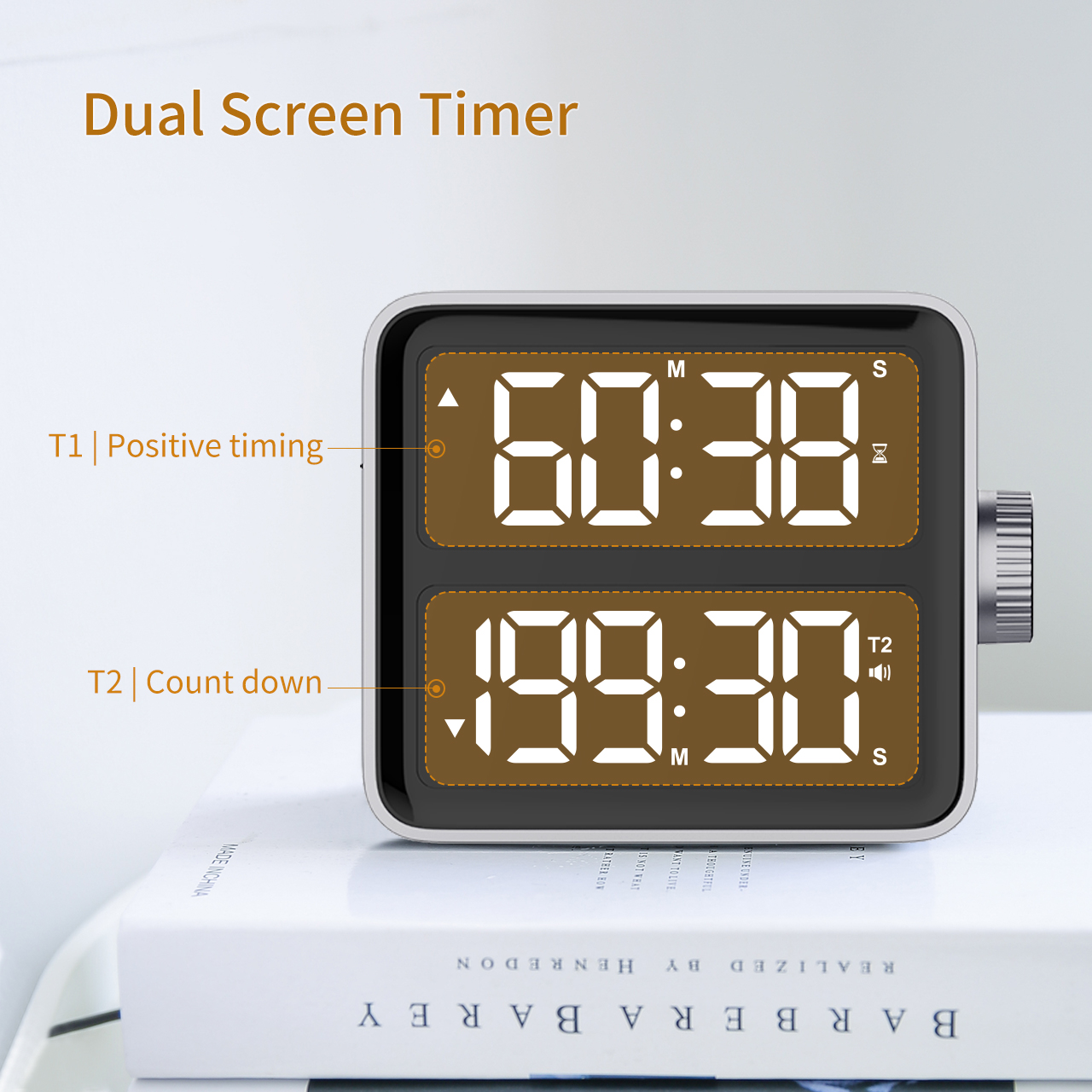Digital Kitchen Timer with Dual Countdown Stop Watches /Magnetic Timer Clock with Adjustable Loud