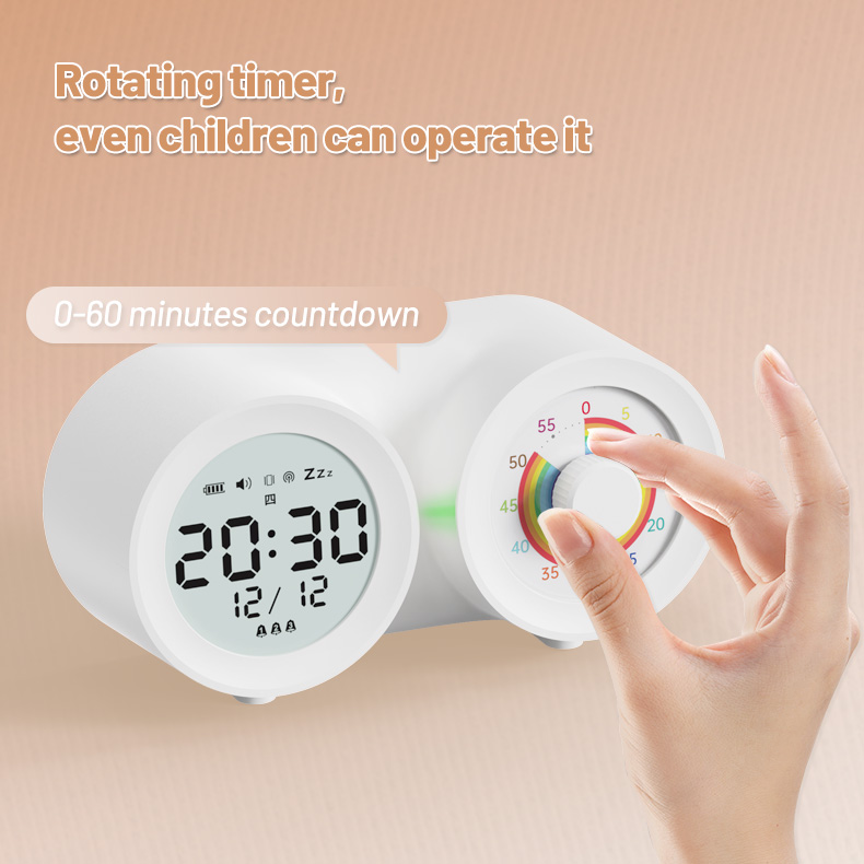 Digital Rechargeable Alarm Clock Night Light Visual Timer Temperature Display Dual Display 60-Minute Visual Timer for Kids