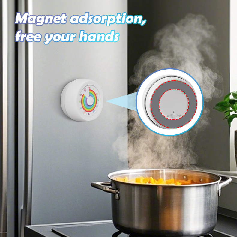 Magnetic Mechanical 60-Minute Timer Customizable Rainbow Dial Silent/Loud Type-C Charging Indicator White Mini Timer