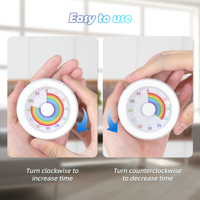 Magnetic Mechanical 60-Minute Timer Customizable Rainbow Dial Silent/Loud Type-C Charging Indicator White Mini Timer