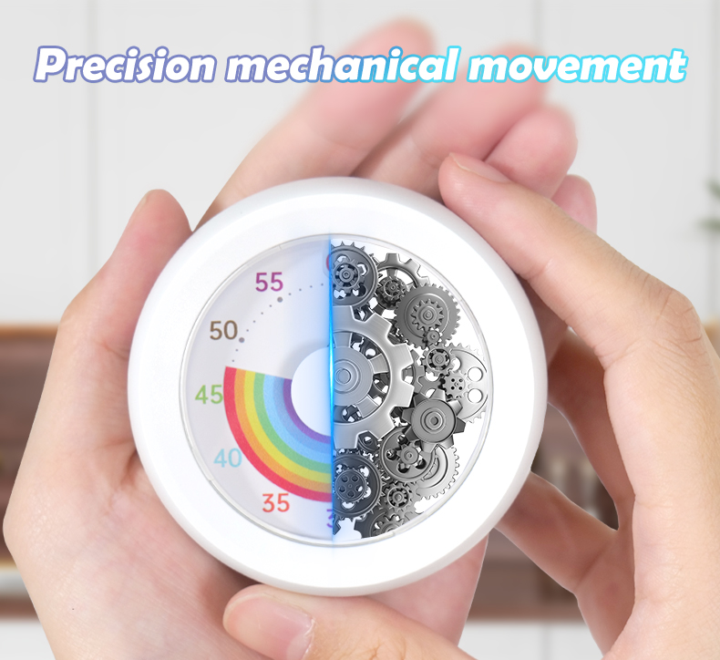 Magnetic Mechanical 60-Minute Timer Customizable Rainbow Dial Silent/Loud Type-C Charging Indicator White Mini Timer