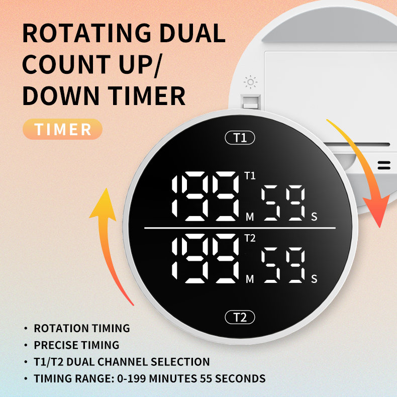 Dual-Screen Digital Timer Large Led Display Cooking Timer Loud Volume Alarm Magnetic Back Count Up/Down Memory Visual Timer
