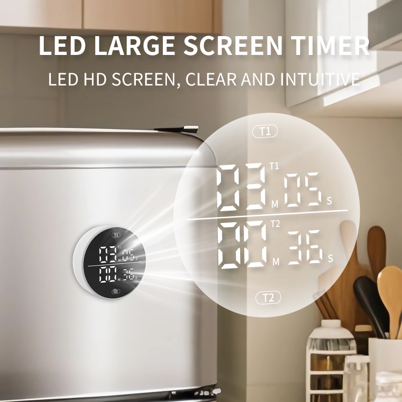 Dual-Screen Digital Timer Large Led Display Cooking Timer Loud Volume Alarm Magnetic Back Count Up/Down Memory Visual Timer