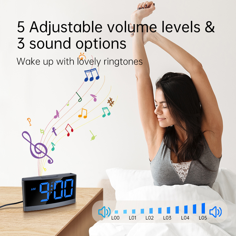 Large LED Display Curved Screen Alarm Clock 24/12 Hour Format Toggle Simple Alarm Clock Nightstand Clock