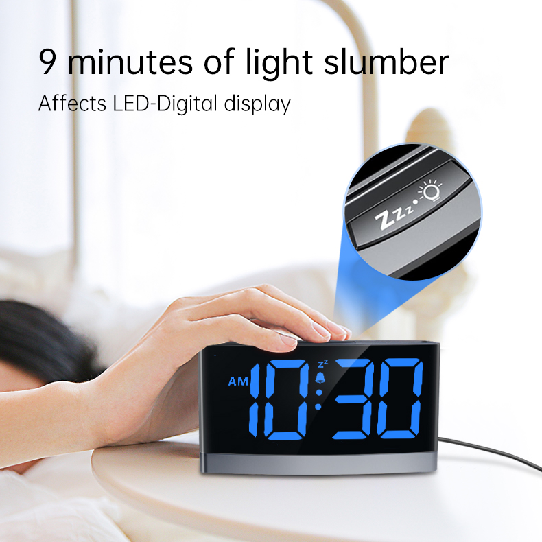 Large LED Display Curved Screen Alarm Clock 24/12 Hour Format Toggle Simple Alarm Clock Nightstand Clock
