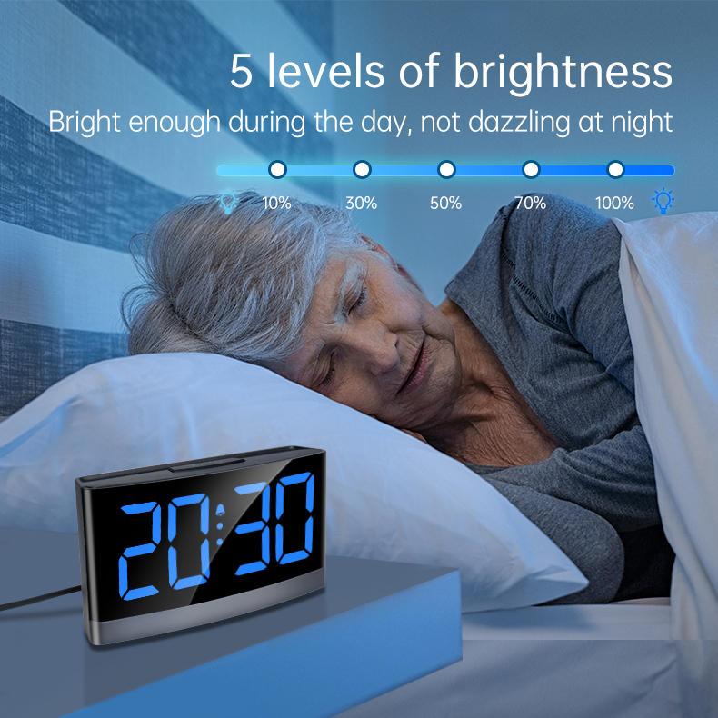 Large LED Display Curved Screen Alarm Clock 24/12 Hour Format Toggle Simple Alarm Clock Nightstand Clock