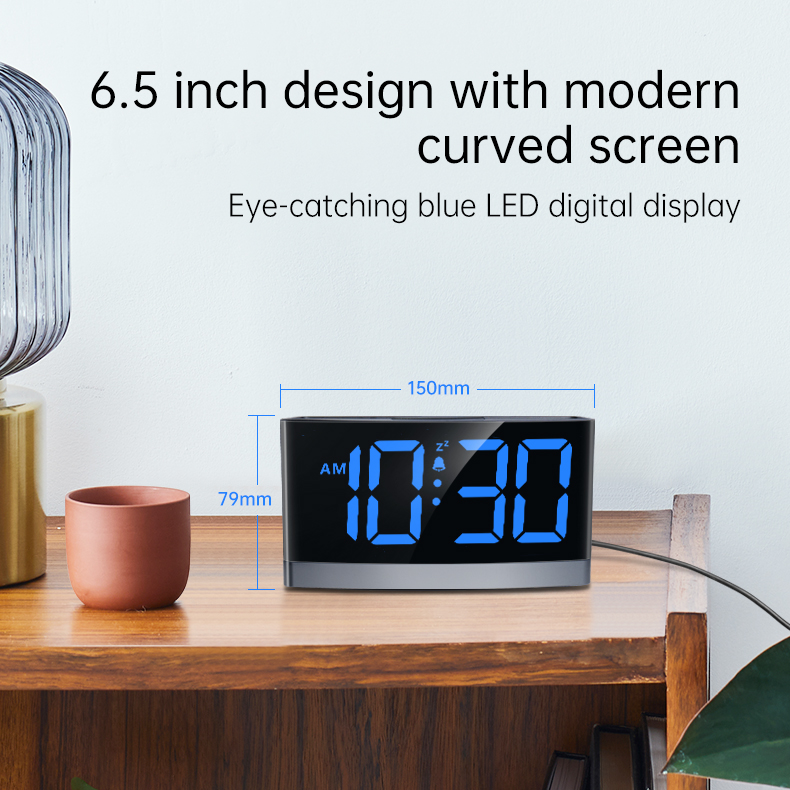 Large LED Display Curved Screen Alarm Clock 24/12 Hour Format Toggle Simple Alarm Clock Nightstand Clock